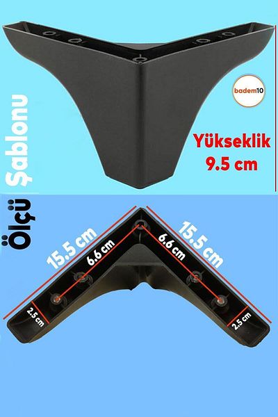 Badem10 Scaun Rose Bellona - Picior de scaun negru cu lățime de 9,5 cm (4 bucăți)