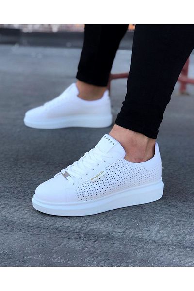 Wagoon Men's High Sole White Perforated Shoes - Wg01