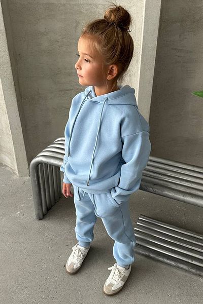 Riccotarz Girl's Raised Rope Detailed Sweatshirt Cotton Ice Blue Tracksuit Set