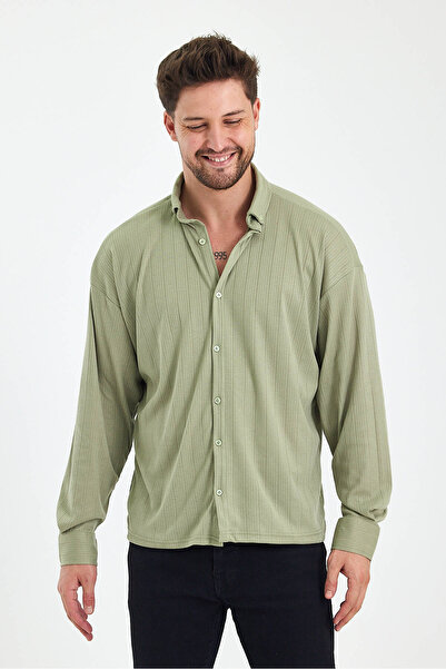 HAWKKİNG Ανδρικό καλοκαιρινό μακρυμάνικο πουκάμισο με λευκό σχέδιο