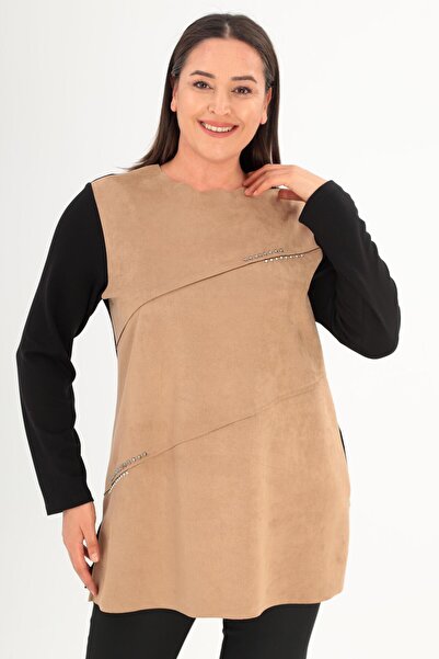 Metpoint Trend42Plus Large Size Front Suede Troc Printed Mink Tunic