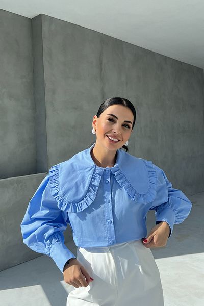 Seda Yalçın Atelier Cămașă de bază cu mânecă lungă cu guler albastru