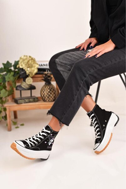 ellaboni Kuromi Baskılı Siyah Yüksek Taban Bilekli Spor Ayakkabı Sneaker