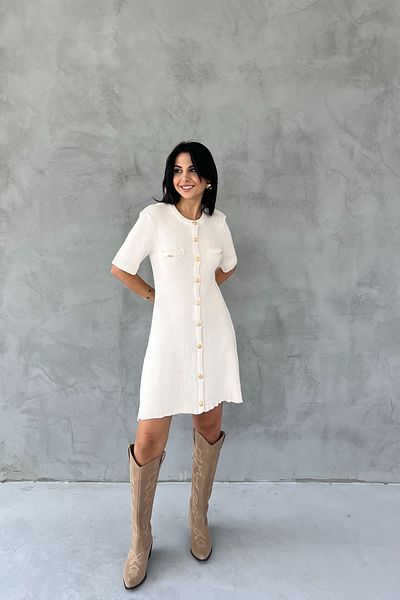 Seda Yalçın Atelier Beige Gold Buttoned Knitwear Dress