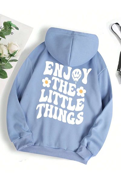 Harmandar Baby Blue Unisex φούτερ με κουκούλα - 3 κλωστές χοντρές αφράτες, τσέπη καγκουρό, απολαύστε στάμπα