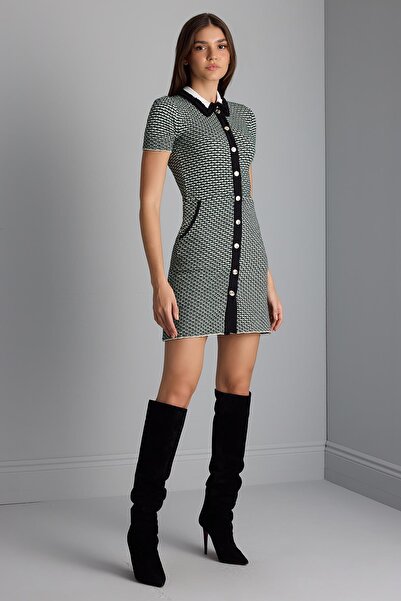 JOIN US Polo Yaka Desenli Multi Triko Elbise