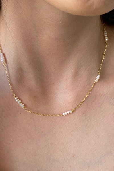 Birinci1926 925 Ayar Gümüş Kadın Zincirli Çıtır Doğal Incili Kolye