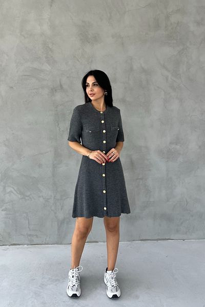 Seda Yalçın Atelier Anthracite Gold Buttoned Knitwear Dress