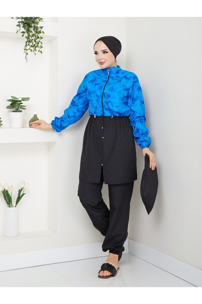 DLC Tekstil Μπλουζάκι με μοτίβο μπλε φύλλων με ελαστική μέση και δώρο μαγιό