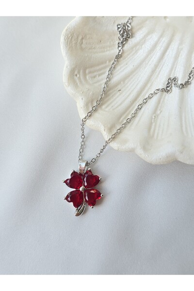 ULYOS PONIS Renkli Yonca Zirkon Taşlı Çelik Kolye