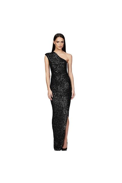 MODAS One Shoulder Slip Neck Long Slit Evening Dress