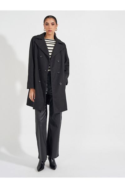 Styli Regular Fit Longline Double Breasted Wool Like Coat