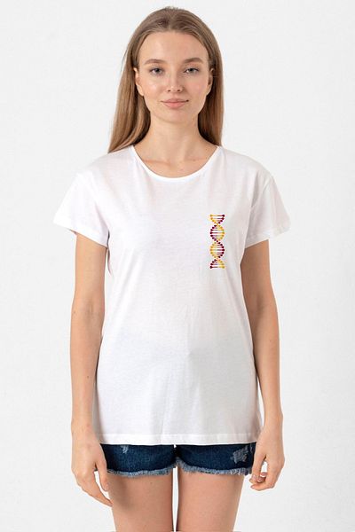 Tshirthane Yellow Red Dna White Women's Bicycle Collar T-Shirt