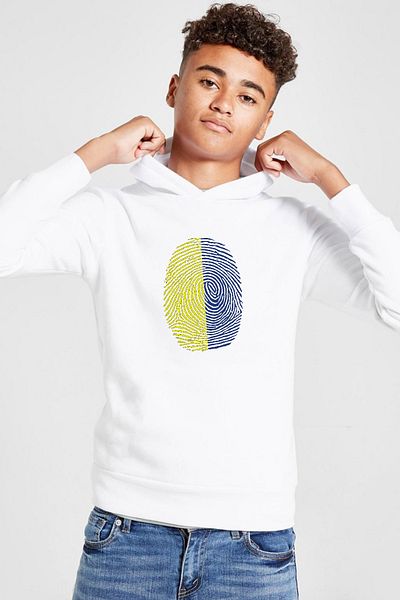 Tshirthane Hanorac cu glugă cu 3 frânghii pentru copii, galben bleumarin, amprentă albă