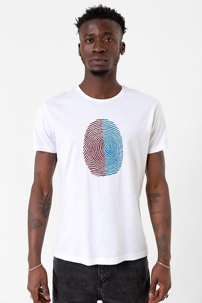 Tshirthane Ανδρικό μπλουζάκι με δακτυλικό αποτύπωμα μπορντό μπλε λευκό