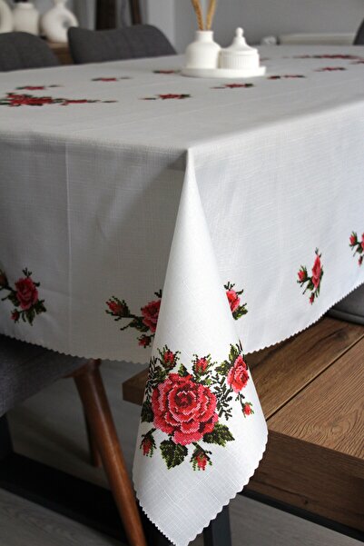 DedeEvTekstil مفرش طاولة قماش مقاوم للبقع بطباعة رقمية مقاس 160x220