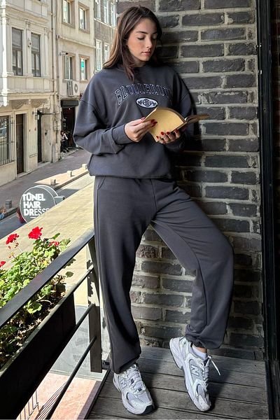 Madmext Mg2213 Smoked Crew Neck Tracksuit Set - Bottom and Top Set