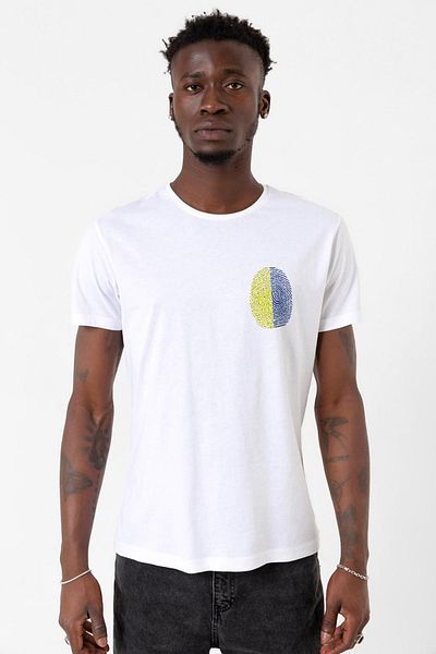 Tshirthane Κίτρινο Navy Blue Fingerprint White Ανδρικό μπλουζάκι ποδηλασίας