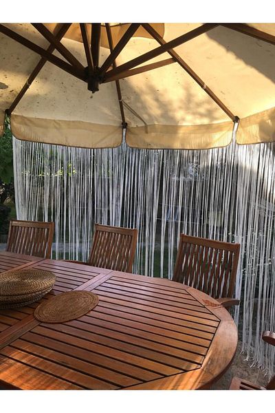 AKÇA TEKSTİL Rope Model Cream Color Rope Curtain 180 cm Width 280 cm Length 2 mm in Strips Ready String Curtain