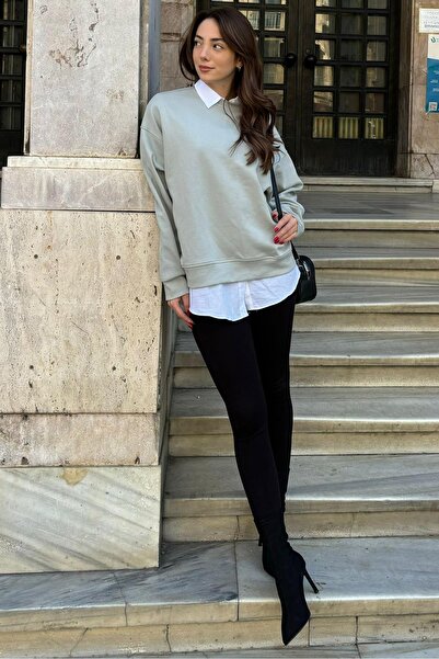 Madmext Painted Gray Crew Neck Basic Sweatshirt Mg2185