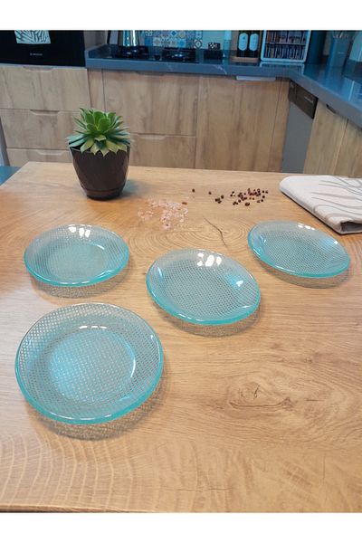 Zuzu Set of 4 Colorful Gingham Patterned Oval Presentation Plates - 11x13 Cm