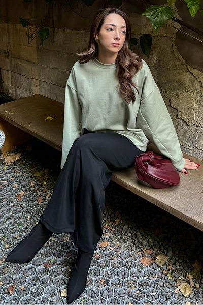 Madmext Hanorac de bază verde mentă cu gât crew MG2185