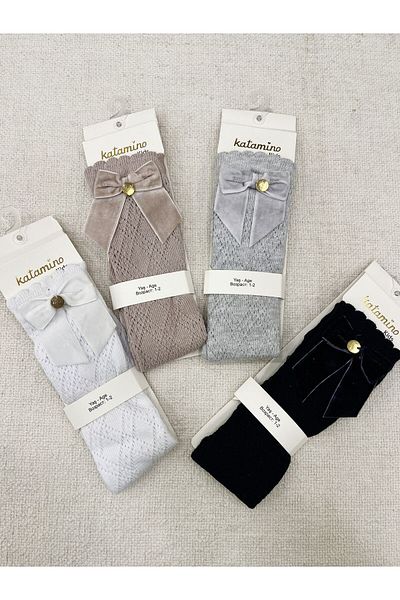 Katamino Katmino Female Child Knee-High Socks Velvet Bow Knitted Model