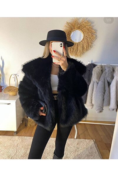 asyadabutik Palton de blană artificială premium cu design cu guler șal pentru femei