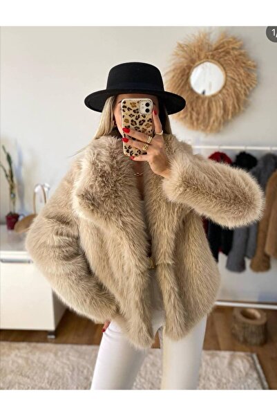 asyadabutik COPIE - Palton de blană artificială premium cu design cu guler șal pentru femei