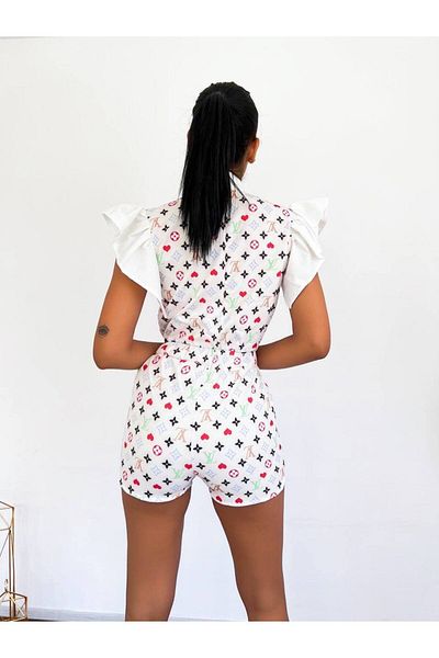 hipnoz butik Women's Elastic Waist Shorts Jumpsuit