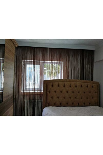 AKÇA TEKSTİL Rope Model Brown Color Rope Curtain 180 cm Width 280 cm Length 2 mm in Stripes Ready String Curtain