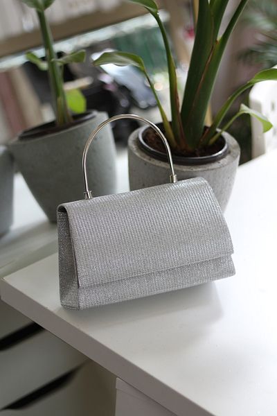 Moom Bag Γυναικεία Ασημένια Μεταλλική Λαβή Καλυμμένη Βραδινή Τσάντα Φόρεμα