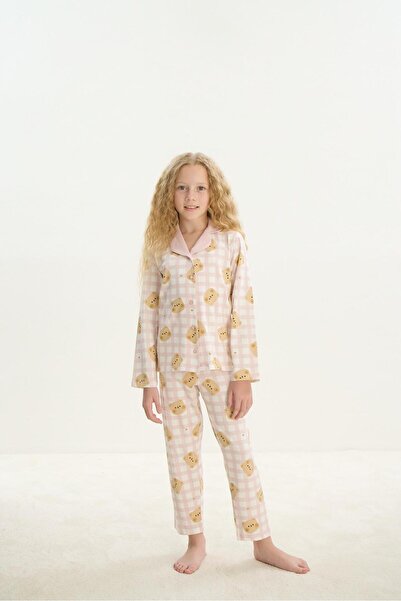 ZEYZEY 8758 Girl's Front Buttoned Long Sleeve Pajama Set