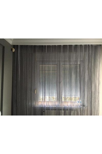 AKÇA TEKSTİL Rope Model Gray Double Color Rope Curtain 180 cm Width 280 cm Length 2 mm in Strips Ready String Curtain