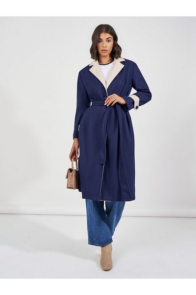 Styli Regular Fit Midi Length Wool Like Coat with Tie Up Detail