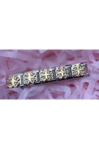 Kaeria Accessory وصلة إضافية من حجر الزركون الذهبي الفولاذي بتفاصيل البرسيم الإيطالي