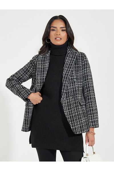 Styli Regular Fit Double Breasted Tweed Blazer