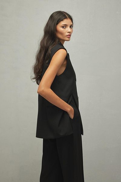Fahhar Black Women's Vest - Slit Detail