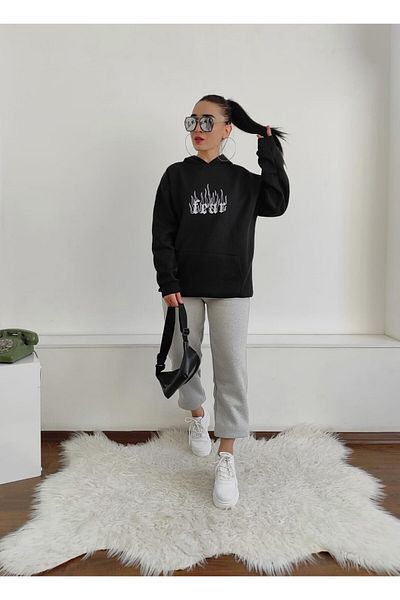 6 butik altı üstü butik Σετ αθλητικών φόρμας Fear Flame Print