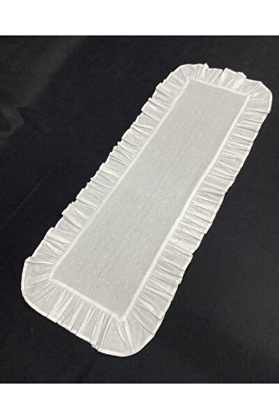 LILYUM %100 Pamuklu Beyaz Ham Keten Fırfırlı Runner 30x80 Cm