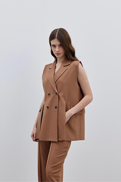 Fahhar Camel Women's Vest - Slit Detail