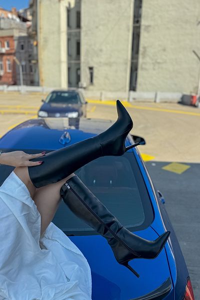 SHOEBELLAS Dámské boty Mek černé kožené na zip