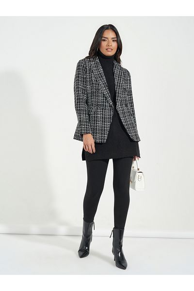 Styli Regular Fit Double Breasted Tweed Blazer
