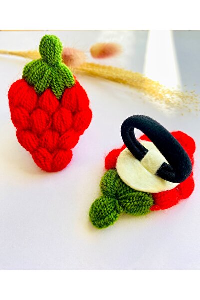 seyranat Kız Çocuk Ve Bebek 2’li Kırmızı Renk Örgü Çilek Kaliteli Lastikli Sa...