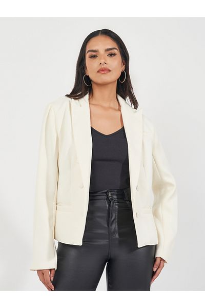 Styli Regular Fit Short Length Double Breasted Tweed Blazer