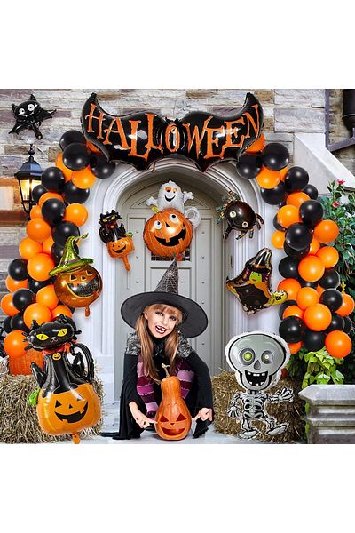 PARTİAVM Halloween Mini Set - 6 Pieces 40 cm Foil Balloons, Bat Pumpkin Decor Ghost