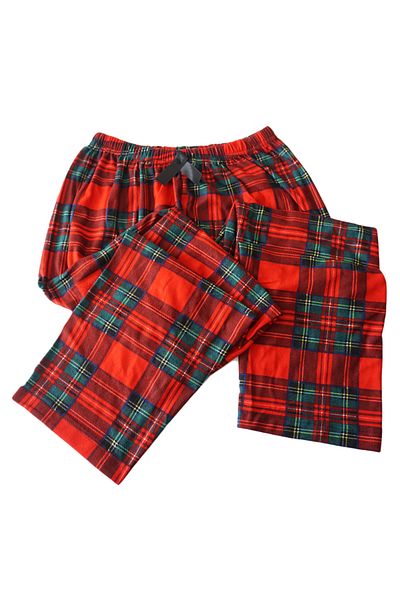 Mrey Women's Red Plaid Pajamas - Six Tracksuit - with Ribbon - Red Check - Green Details