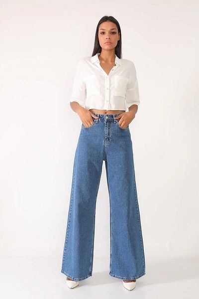 TRENDNATUREL Pantaloni Palazzo Jean din Lycra Albastru Ramrod