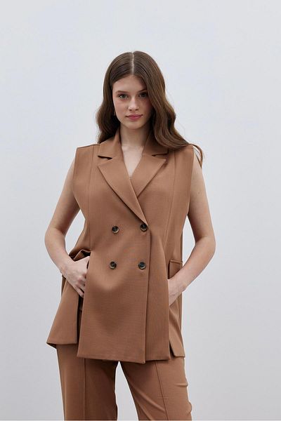 Fahhar Camel Women's Vest - Slit Detail