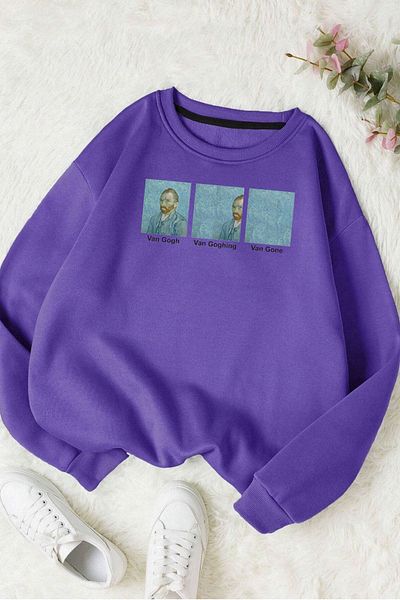 Moda Glo Унисекс памучен суитшърт с кръгло деколте и щампа на Ван Гог
